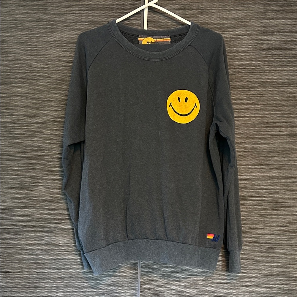 Aviator Nation Women’s Gray Sweatshirt with Yellow Smiley face